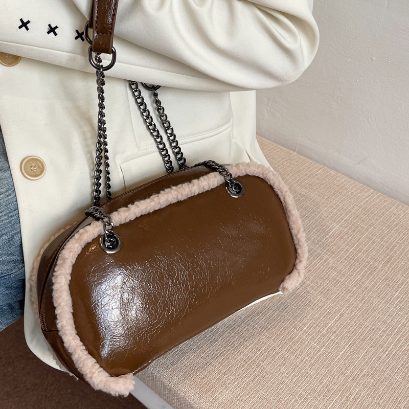 2025S Designer Women S Bag Texture Lamb Wool Women S Splicing New Fashionable Winter Small Square Temperament Chain Shoulder Crossbody Bag
