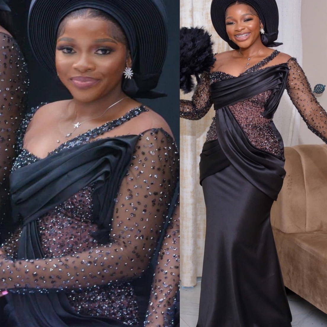 Aso Ebi Black Mermaid Prom Dresses 2026 Illusion Satin Sheer Neck Evening Formal Party Second Birthday Engagement Gowns Plus Size Dress For Special Oc