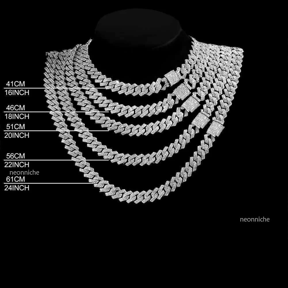 15MM Hip hop Iced Out 2 Row Rhies k Mens Bg AAA Micro Prong Cuban Chain Choker Necklace Gift JewelryX240919