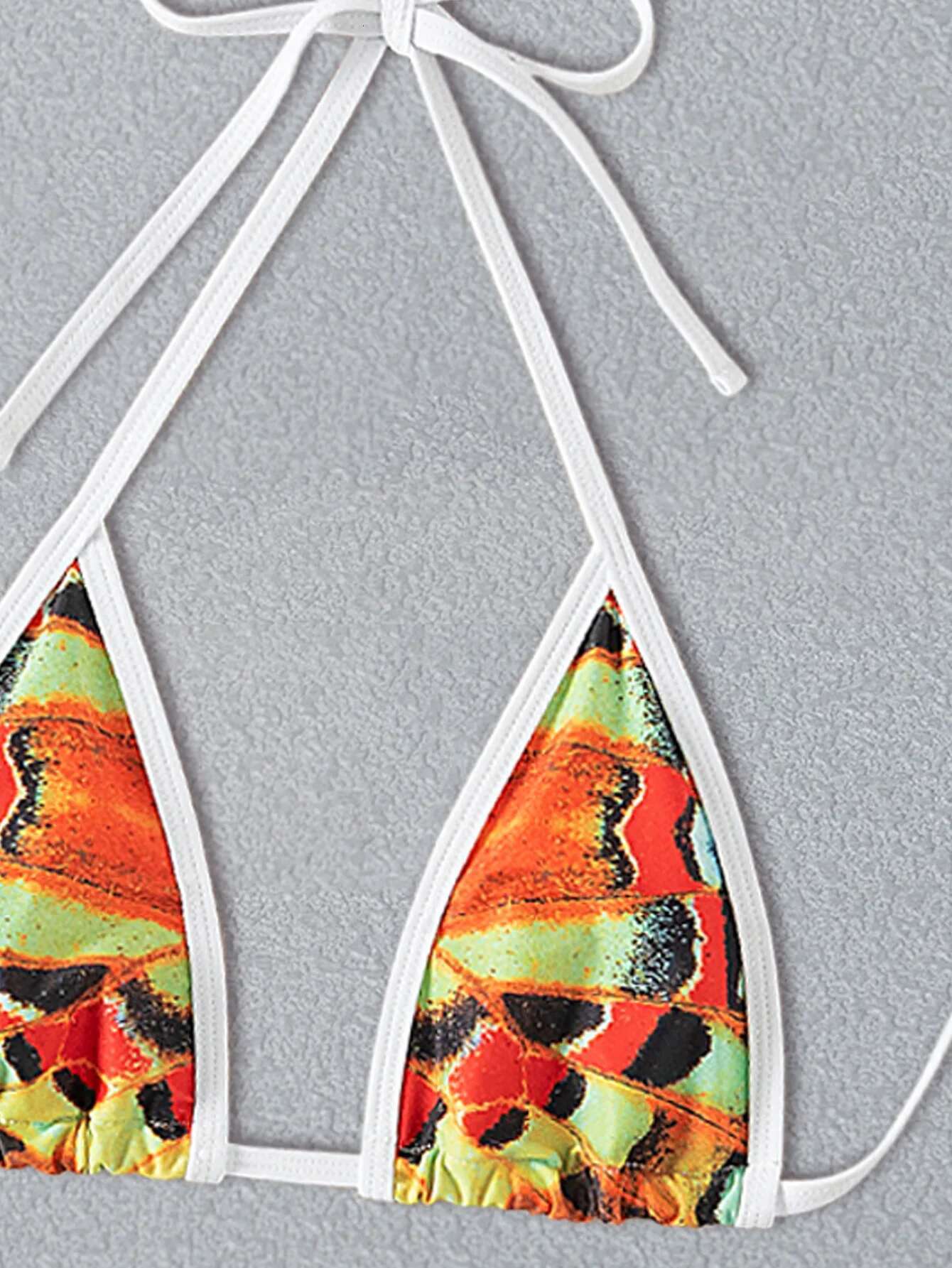 Dongdumaoyi Sexy Orange Tie Dye Print Bikini Set Women Halter Push Up Bra Side Bandage Thong Swimwear Bathing Suit Micro Swimsuit