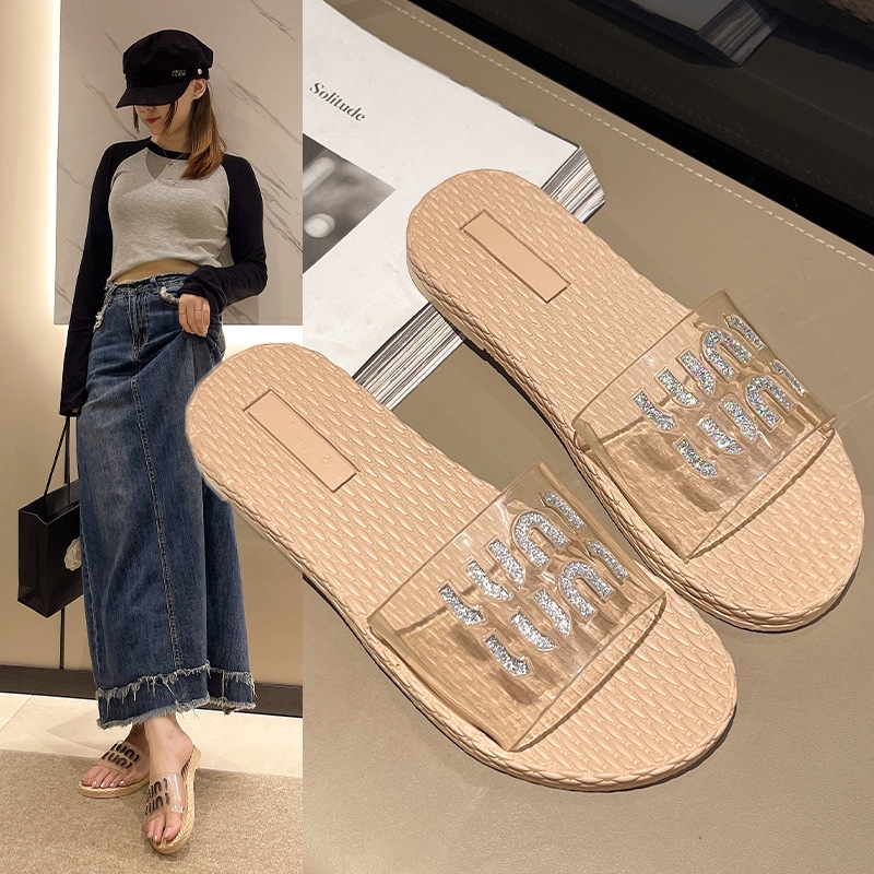 Free shipping new summer beach casual slippers Women's trend Soft soles outside penetrating flat women's summer black gold silver