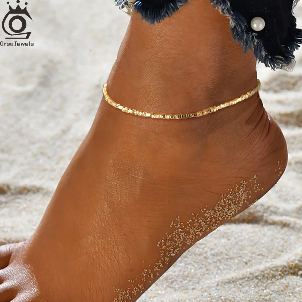 ORSA JEWELS Simple 925 Sterling Silver Charm Foot Chain Anklets For Women Gift Minimalist Beach Sexy Anklet Fine Jewelry SA57 250403