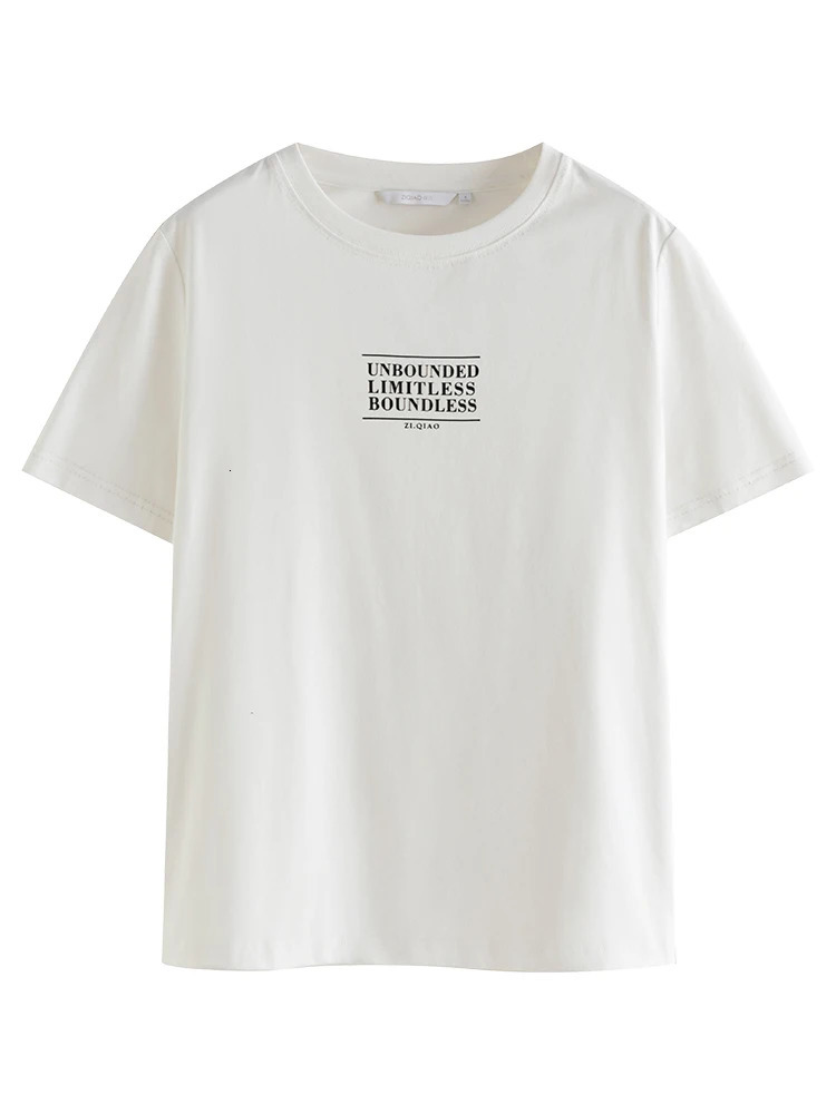 ZIQIAO full matching style letter short sleeved womens Tshirt springsummer round neck top 250407