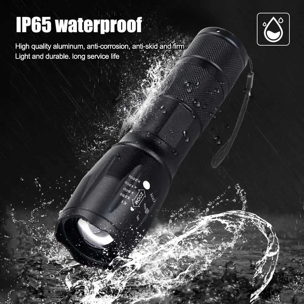 Tactical Hunting Flashlight Red/Green Light Zoomable LED Torch USB Rechargeable 5 Modes Lamp for Outdoor Camping HikingW251106