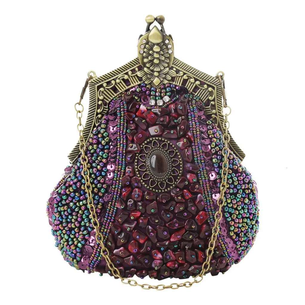 Women S Antique Beaded Embroidery Party Clutch Vintage Sequined Purse Evening Handbag Wedding Bridal Bag
