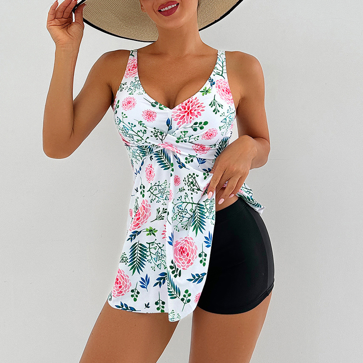 Digital printed skirt style multi-color independent boxer shorts, fashionable Bikini camisole swimsuit for women