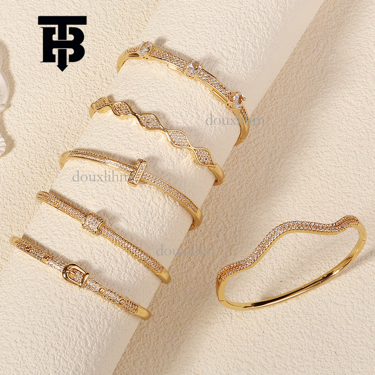 TB BHULAMTE Designer Luxury Jewelry With Diamond Studded Nails Open Bangle Evening Decoration High-end Light Luxury Daily Copper Zirconium Anti Rust B