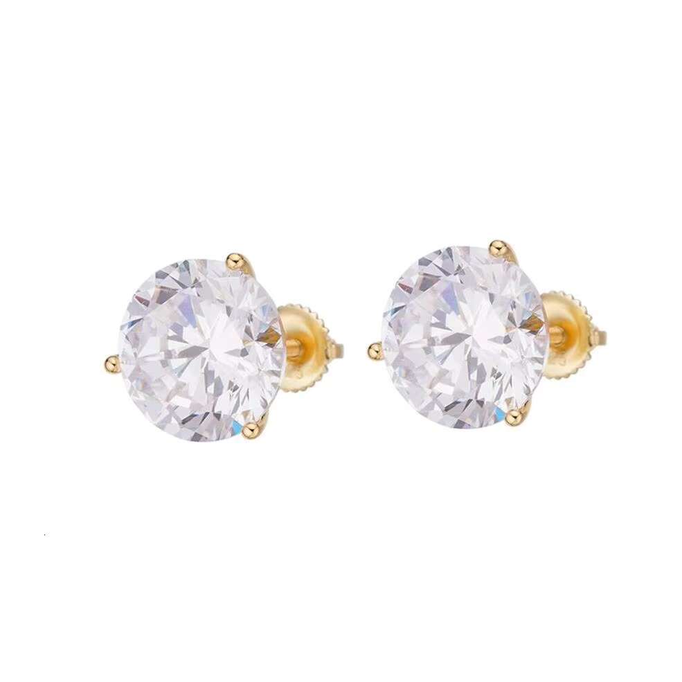 Fine Hip Hop Iced Out 5A Zircon Diamond 3mm Yellow Gold Plated 925 Silver Round Screwed Backed Stud Earrings for Unisex