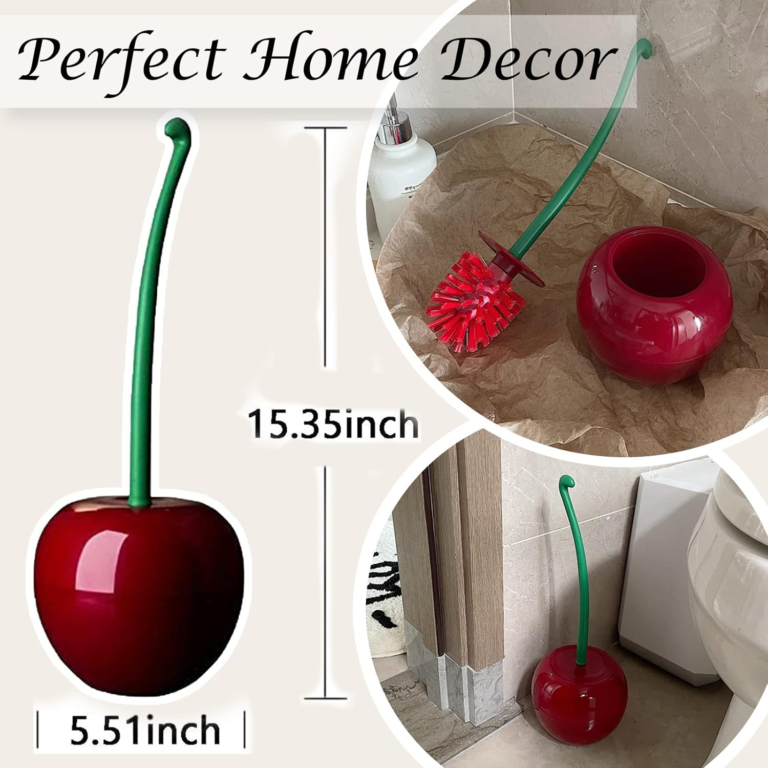Toilet brush and holder set, bathroom tool cleaning accessories for cherry bathroom decoration (1 brush, 1 holder)