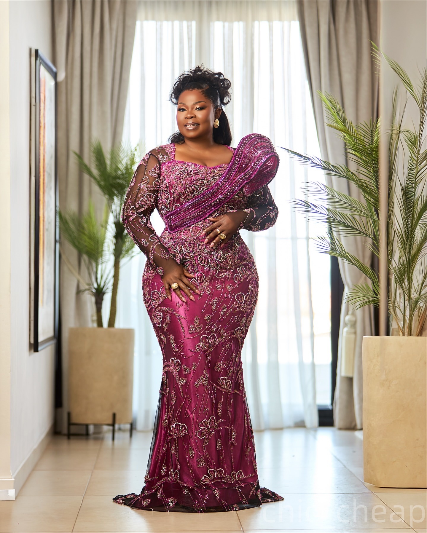 Aso Ebi Fuchsia Mermaid Prom Dresses 2026 Floral Lace Crystals Beaded Evening Formal Party Second Birthday Engagement Gowns Plus Size Dress For Specia