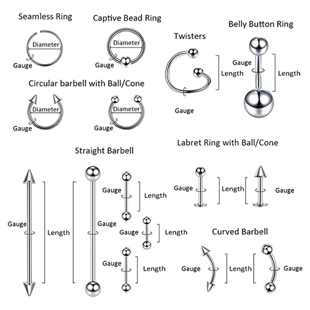 Body Lot Stainless Steel Nose Lip Tongue Cartilage Tragus Eyebrow Industrial Barbell Belly Button Rings Piercing Jewelry 250403