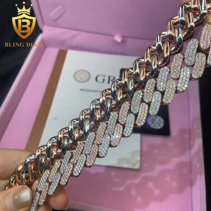 In Stock HipHop Style S925 Moissanite Cuban Chain 16MM Pass Diamond Tester VVS Iced Out Moissanite Necklace Chain Silver GRA