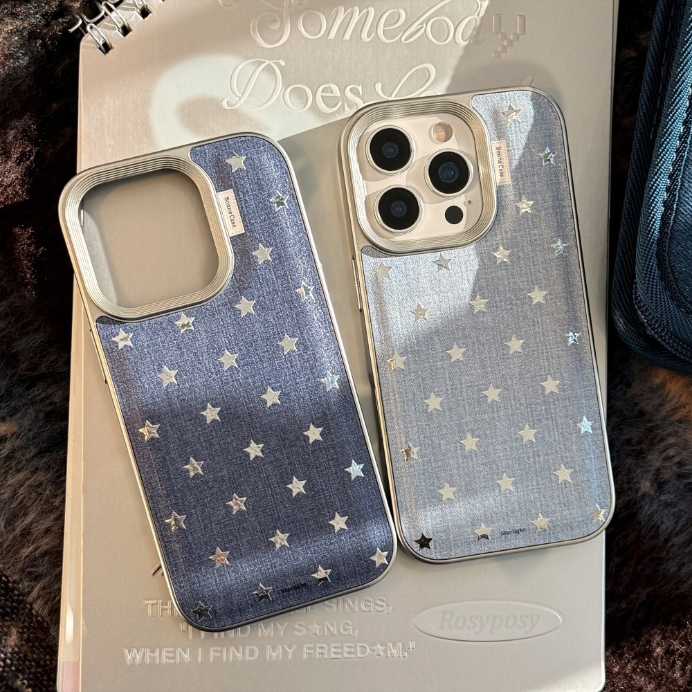 Minimalist Denim Star Phone Case Compatible with iPhone 17/16 Pro Solid Color Protective Cover iPhone 15/14