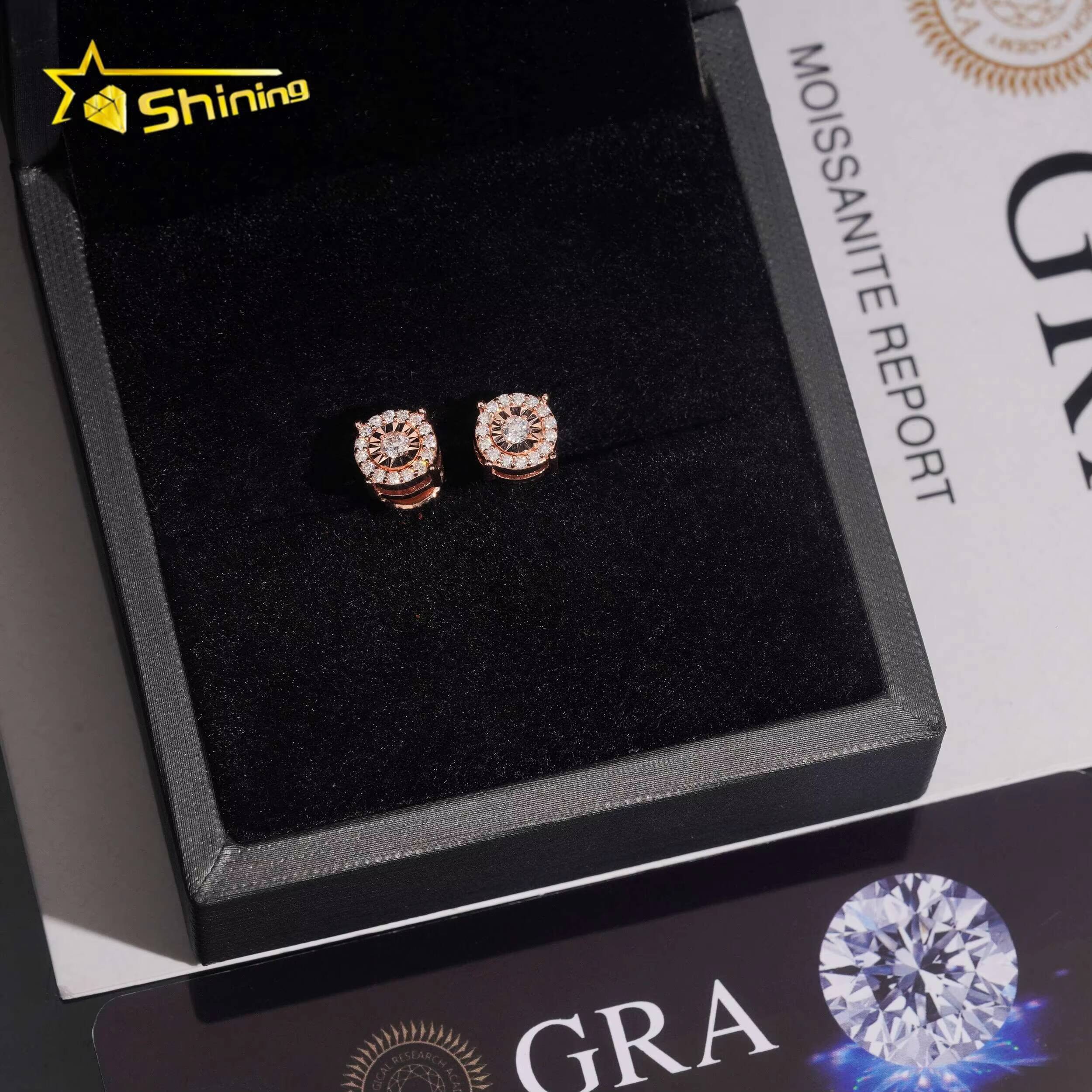 Fashion Style 925 Sterling Silver Hip Hop Screw Back Diamond Cut VVS Moissanite Earrings