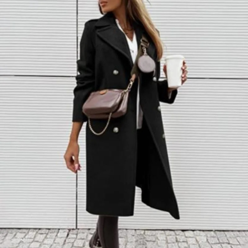 Woolen Women Jackets Elegant Solid Trench Lapel Turndown Collar Womens Jacket DoubleBreasted Overcoat For Autumn Winter 251030