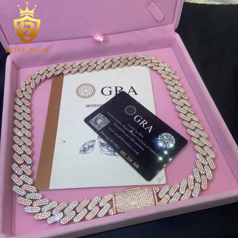 In Stock HipHop Style S925 Moissanite Cuban Chain 16MM Pass Diamond Tester VVS Iced Out Moissanite Necklace Chain Silver GRA