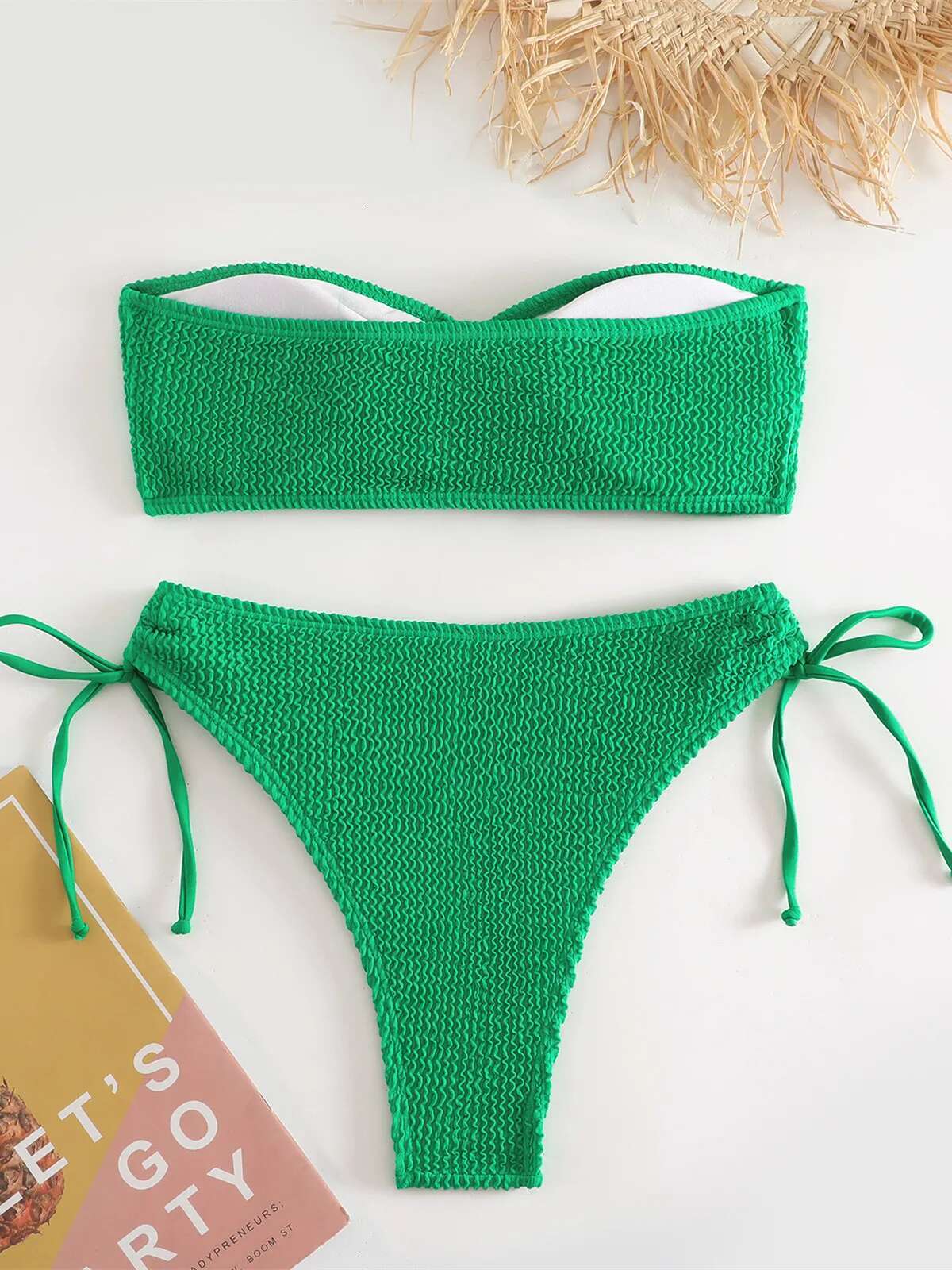 Dongdumaoyi Sexy Bandeau Bikini Pleate Drawstring Push Up Micro Swimsuit Green Black Bathing Suit Thong Swimwear Biquinis Feminino