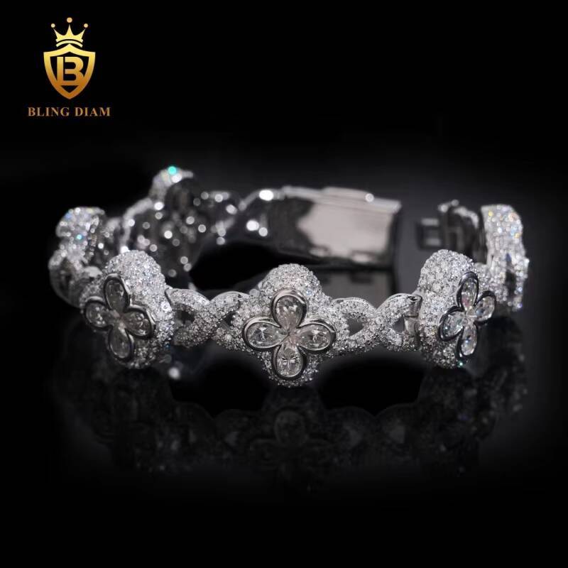 Lab Grown Diamond Bracelet D Color VVS Moissanite Diamond Sterling Silver 925 18MM Moissanite Cuban Link Bracelet