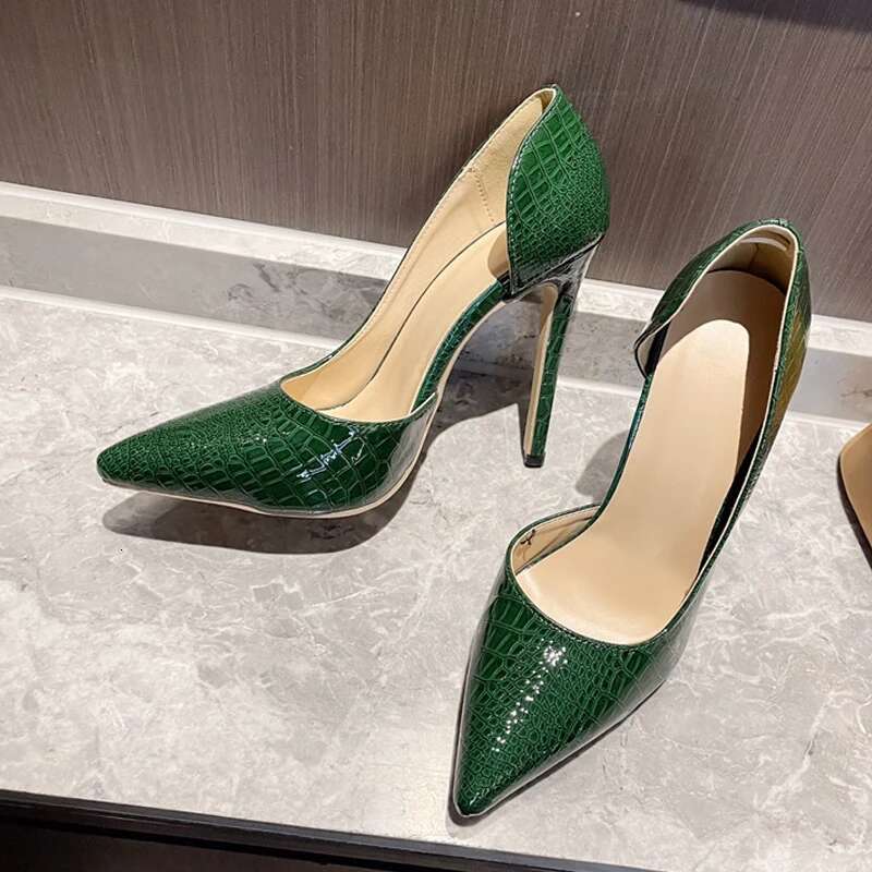 Liyke Green Snake Print Leather Women High Heels Pumps Party Nachtclub Stripper Shoe Sexy Sgback Shallow Pointed Toe Stiletto