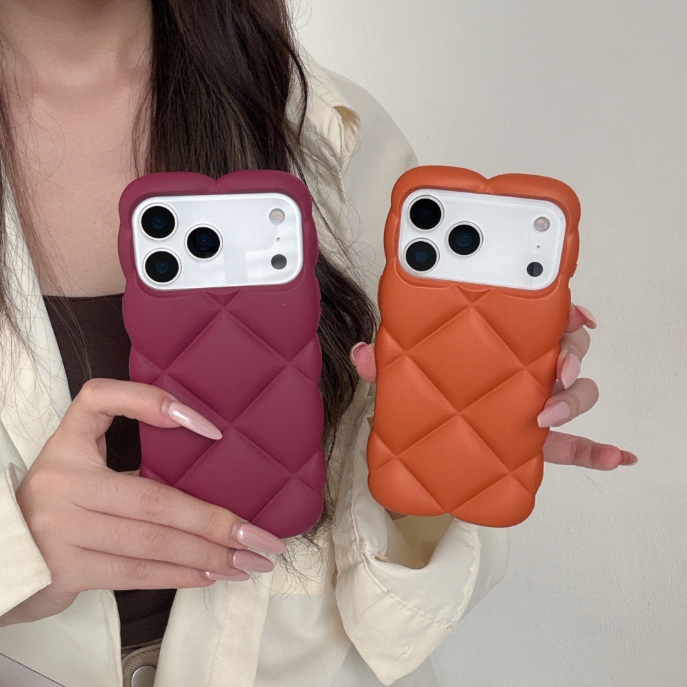 Leather Diamond Pattern Phone Case Compatible with iPhone 17/16 Pro Max Solid Color Protection Same as 15/14 Pro