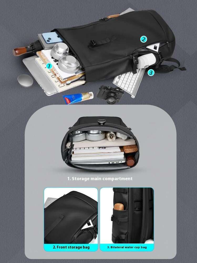 EURCOOL Large Capacity Laptop Bag Mochilas Men's Waterproof Rollup Backpack Women Travel Expandable USB Charging