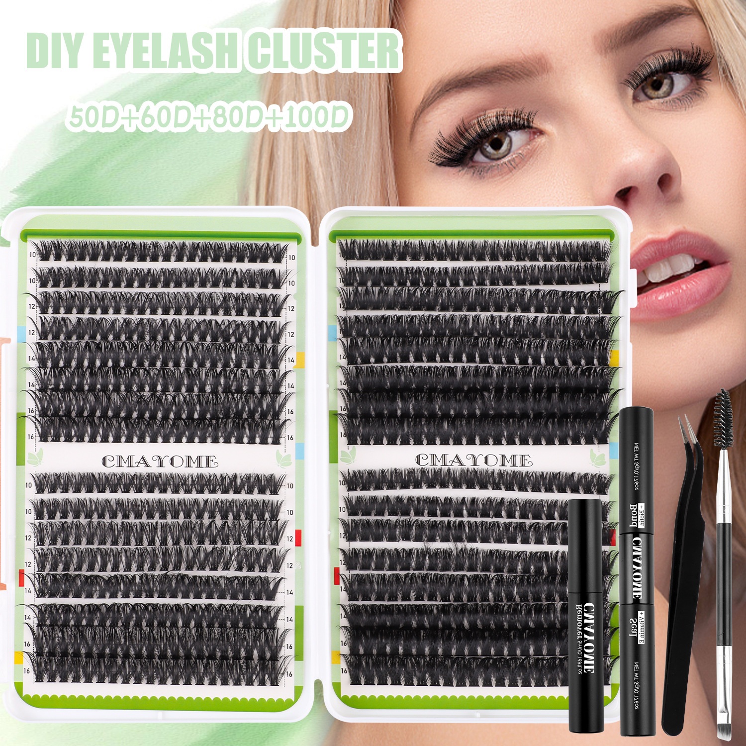 DIY Cluster Lashes Kit with Lash Bond & Seal Brush 640Pcs DIY Individual Eyelashes Soft Natural Look Thick Fluffy Curled Cluster Segmented Eyelash Ext