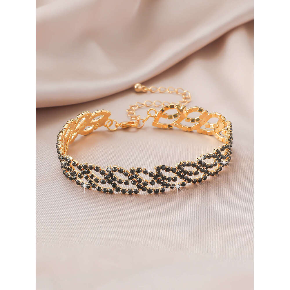 Dark style black hollow rhie fashionable versatile personality simple Fried Dough Twists dia bracelet