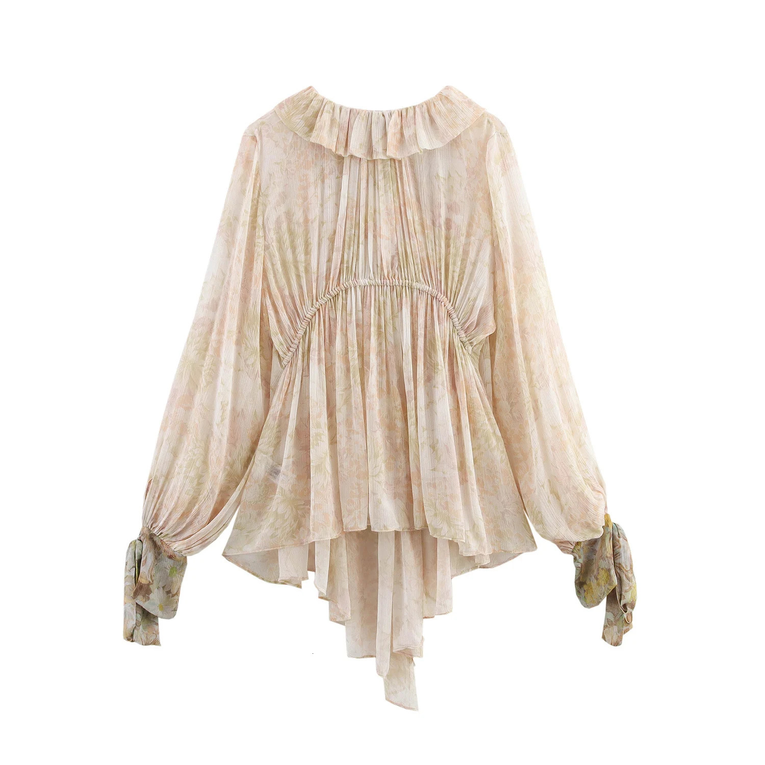 Spring Womens Clothing Asymmetric European and American Temperature Versatile Bow Cuffs Long Sleeve Shirt 250407