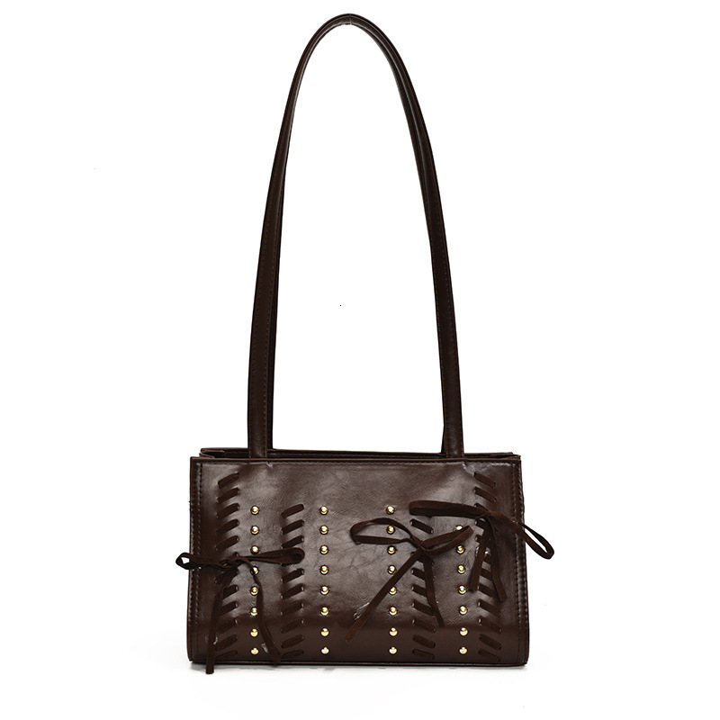 2025S Designer Women S Bag Autumn Winter Popular Shoulder With Rivet Strap Bow New Style Small And Trendy Design Underarm Women S Bag