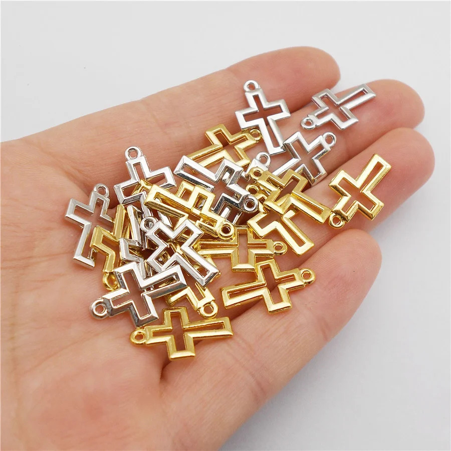 50 pieces of 11 17mm alloy small hollow cross charm necklace pendant jewelry handmade bracelet earrings decoration accessories 250325
