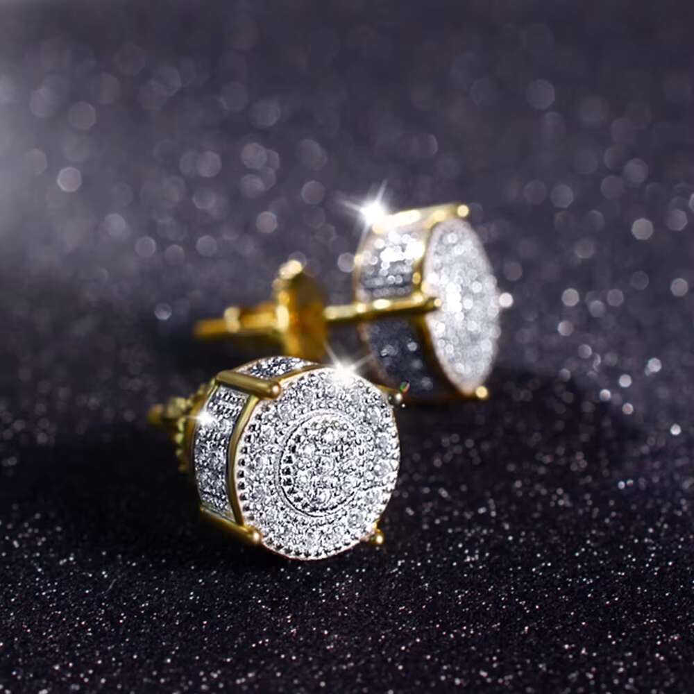 Handmade Diamond Bling Iced Out 5A Zirconia 925 Sterling Silver Screw Back Engagement Stud Earrings for Men