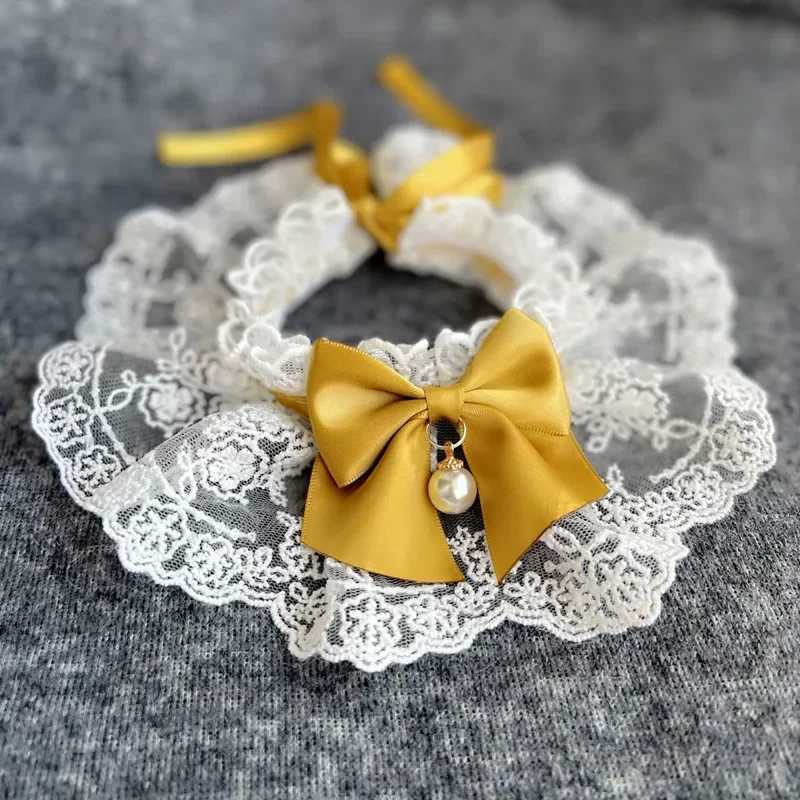 High Quality Fashionable bow pet collar cute lace mesh embroidery pet bib Burp fabric cute dog and cat necklace suitable for small dogs T250407