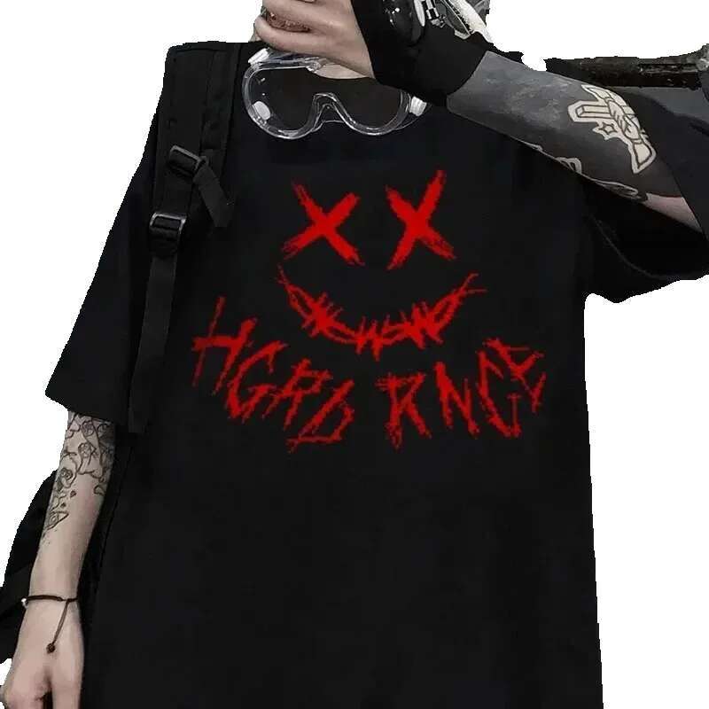 Gothic Demon Punk Print Black for Men and Women Haruku Y2K Tops Summer T-Shirt Retro Streetwear Oversized