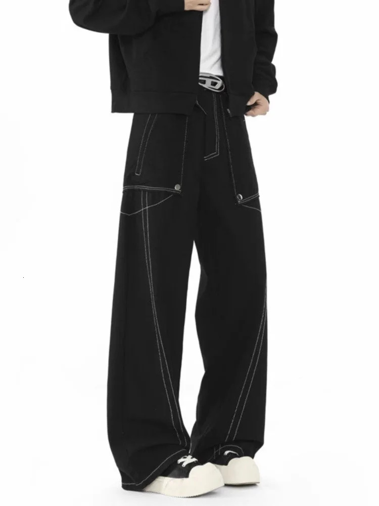 Ropa Y2K Fashion Black Casual Bag Jeans Mens Clothing Straight Wide Legs Long Trousers Pantalon Homme 250403