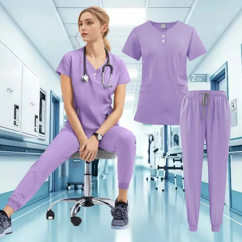 High Quality Clothing for Women Uniform Nurse Lab Coat Unisex Wholesale Tops and Pants Suits Nursing Scrubs Uniforms Set 250402