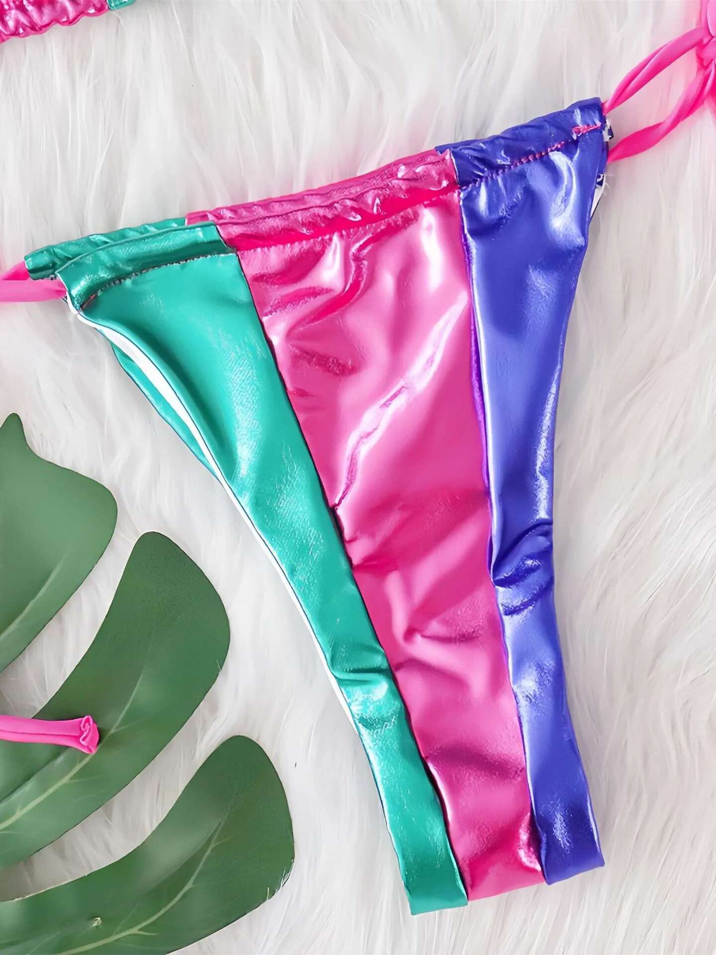 Dongdumaoyi Sexy Green Blue Patchwork Bikini Set Women Push Up Bra Micro Swimsuit Brazilian Striped Beach Bathing Suit Thong Swimwear