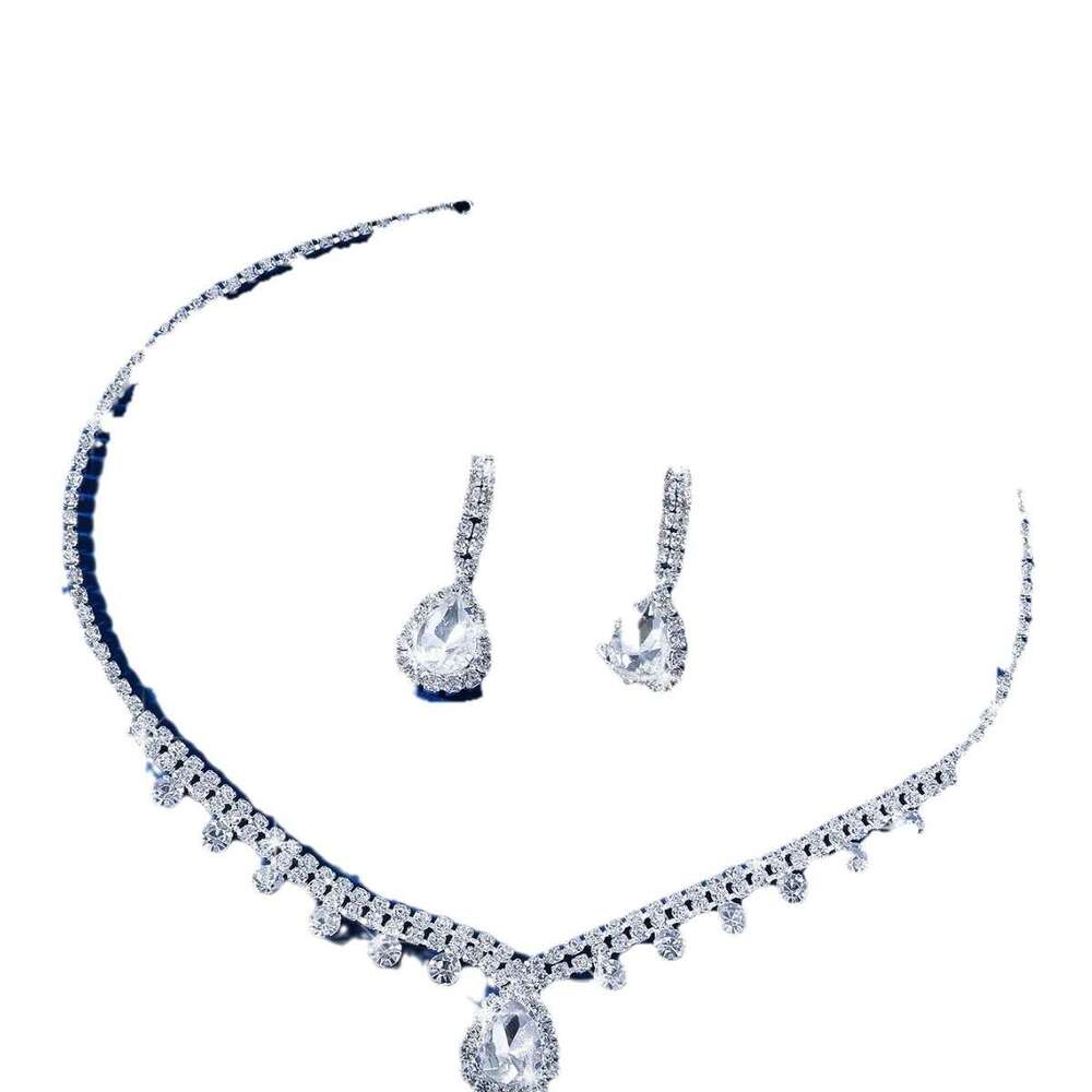 High end water droplet studded collarbone chain, niche hot sparkg tassel full dia necklace two-piece set