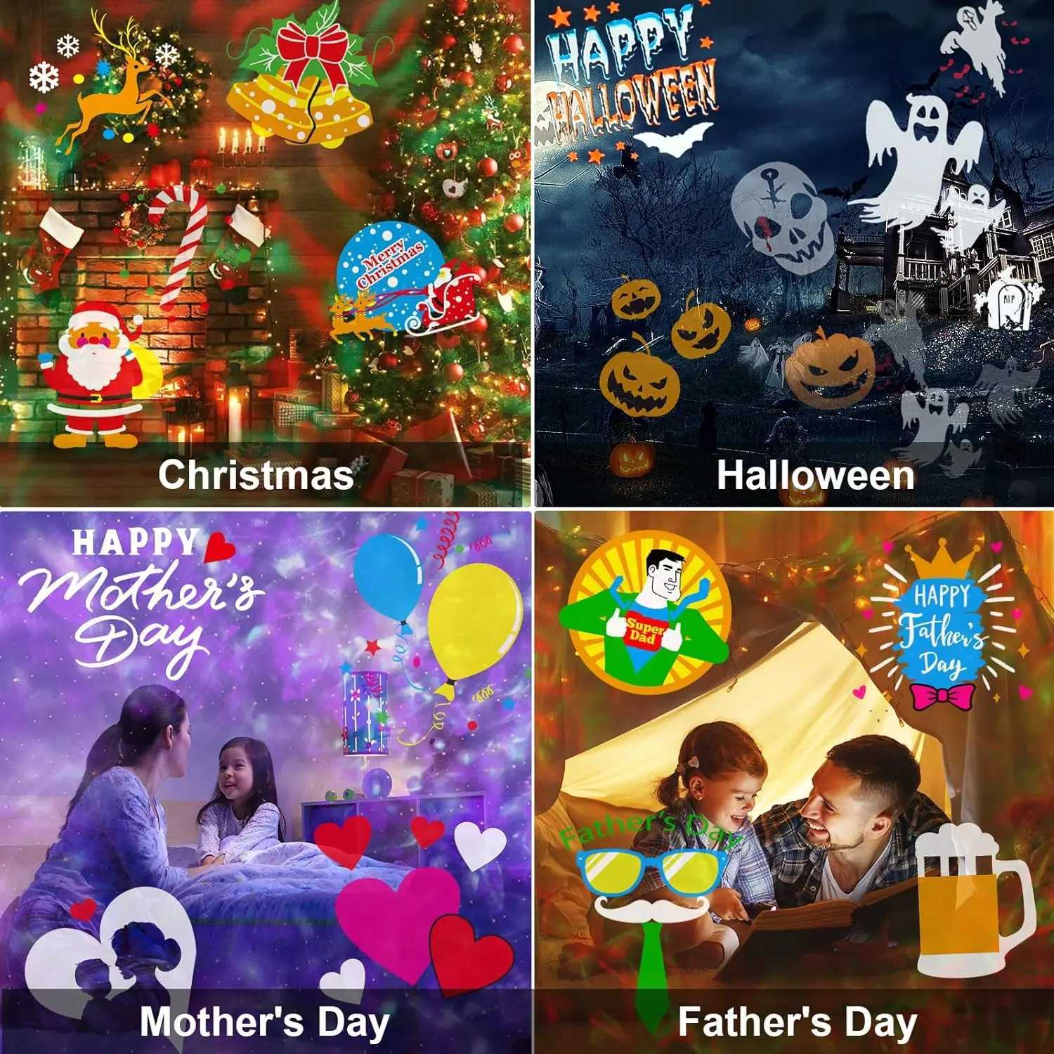 Halloween Christmas Projector Lights Outdoor 16 HD Slides 2 in 1 Water Wave Lamp with Color Patterns Timer Remote for Party W251107