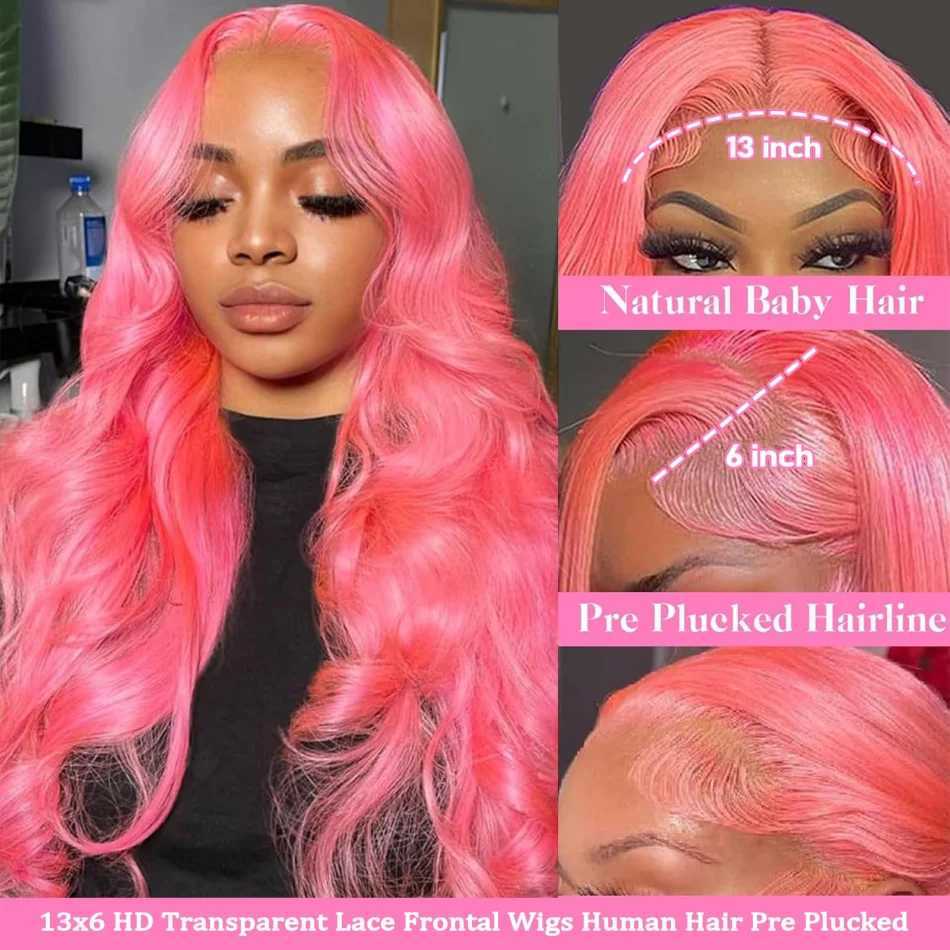 Pink Wig Body Wave Human Hair Wigs 13X6 Hd Lace Frontal Wig 30 32 Inch 13X4 Lace Front Wigs 250 Density Brazilian Hair For Women W251107