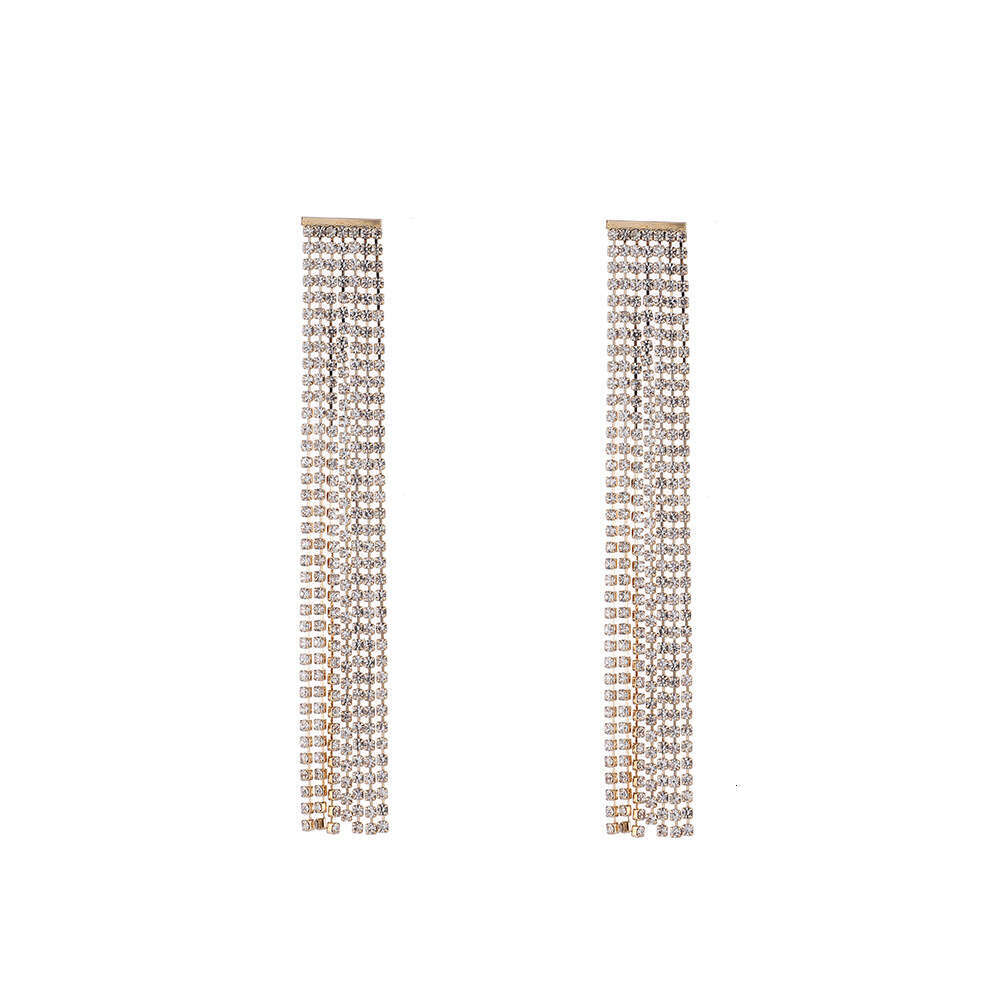 Fashionable tassel daily simple temperament long style full dia earrings, atmospheric and elegant super sparkg earrings