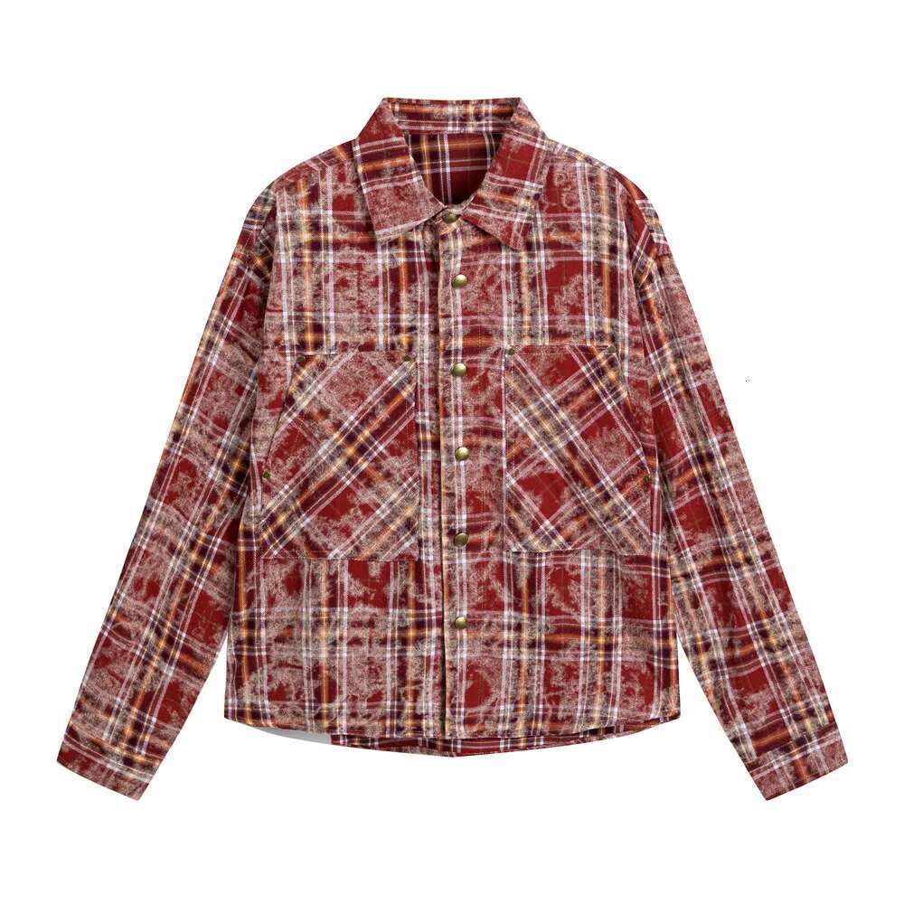 Pocket Plaid Long Sleeve Mens Spring High Street Loose Lapel Single Breasted Cotton Shirts Men