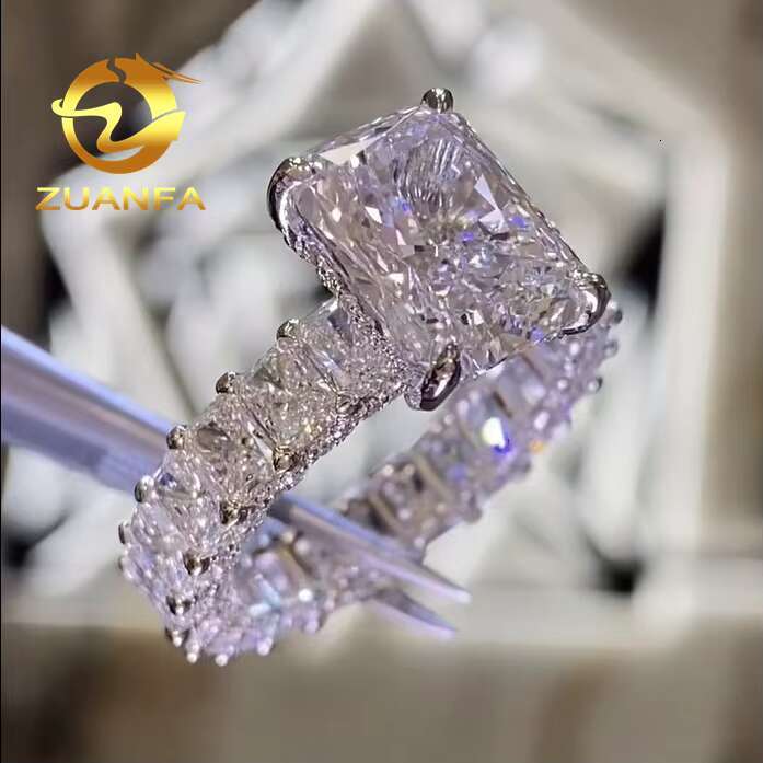 Luxury Women Jewelry 10k 14k 18k White Gold Diamond Ring Vvs Radiant Cut Eternity Ring Band Engagement Rings Moissanite