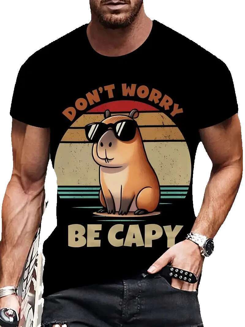 3D Printing Fun Pattern Men's and Women's T-shirts Cute Animals Capybara Summer Casual Fashion Loose Children's T-shirt Top