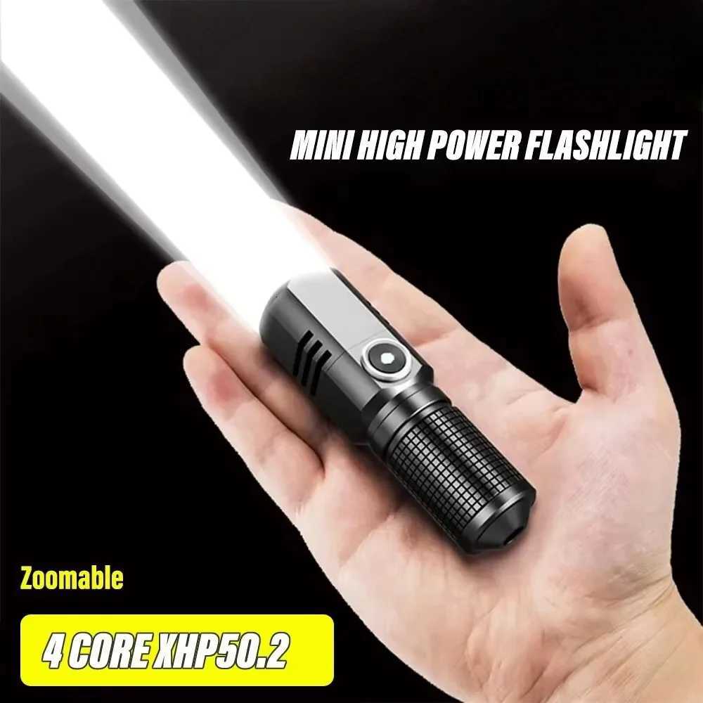 Mini Flashlight XHP50 LED USB C Rechargeable 16340 18650 Battery Flashlight 1500lm Powerful Torch Can Be Closed with One ClickW251106