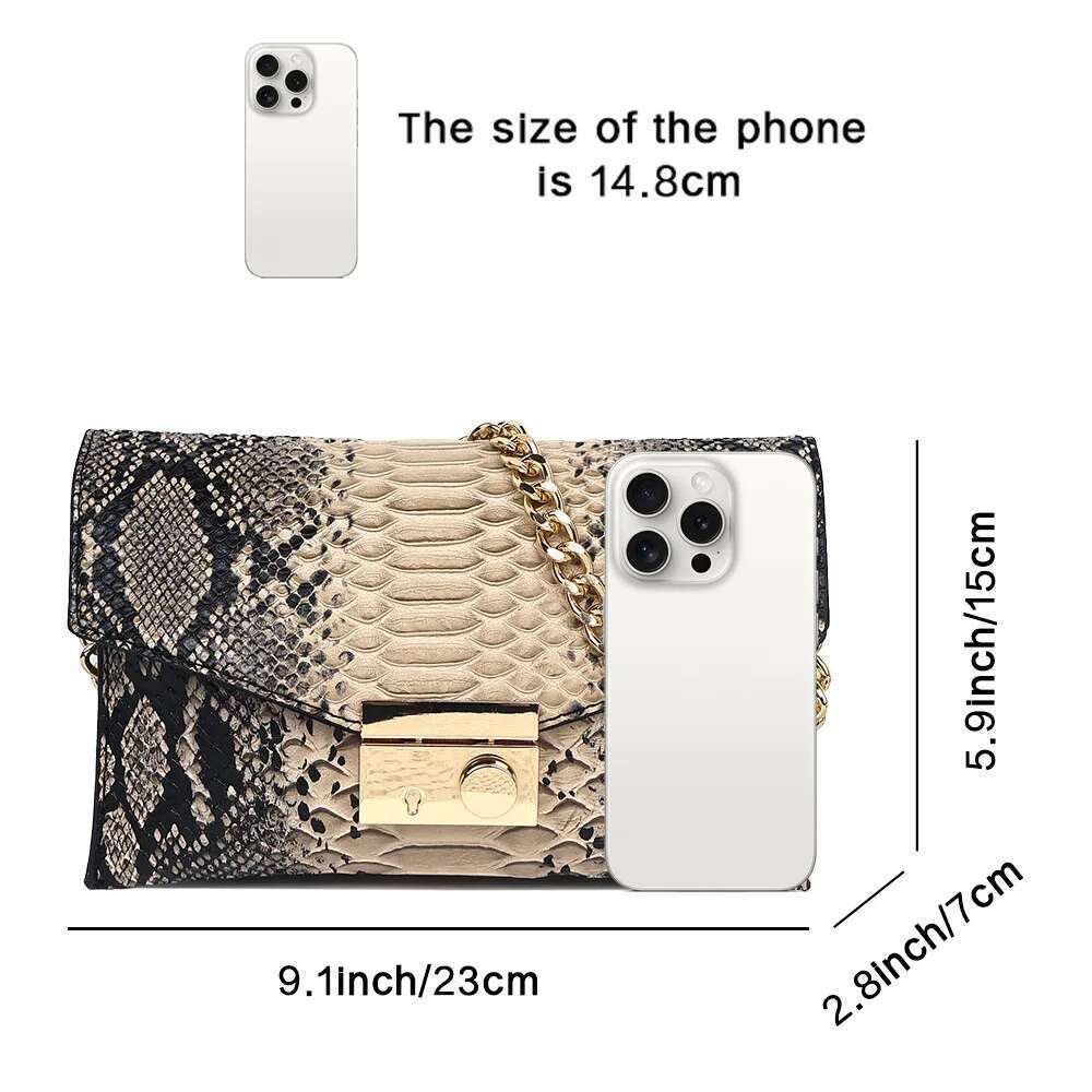 and America Europe Chain Shoulder Retro Snake Pattern Girl Armpit Bag New Ladies Handbag with Lid PU Material Metal Dec