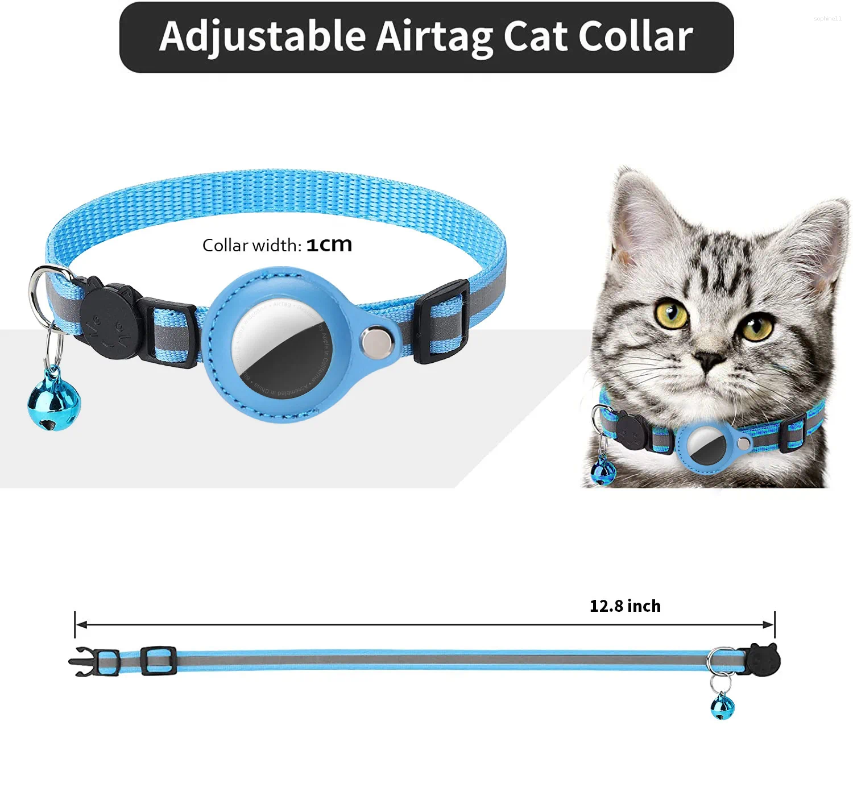 Update Dog Cat Airtag Holder Collar Breakaway Reflective Strips Adjustable Kitten Waterproof Bell Pet Air Tag Case