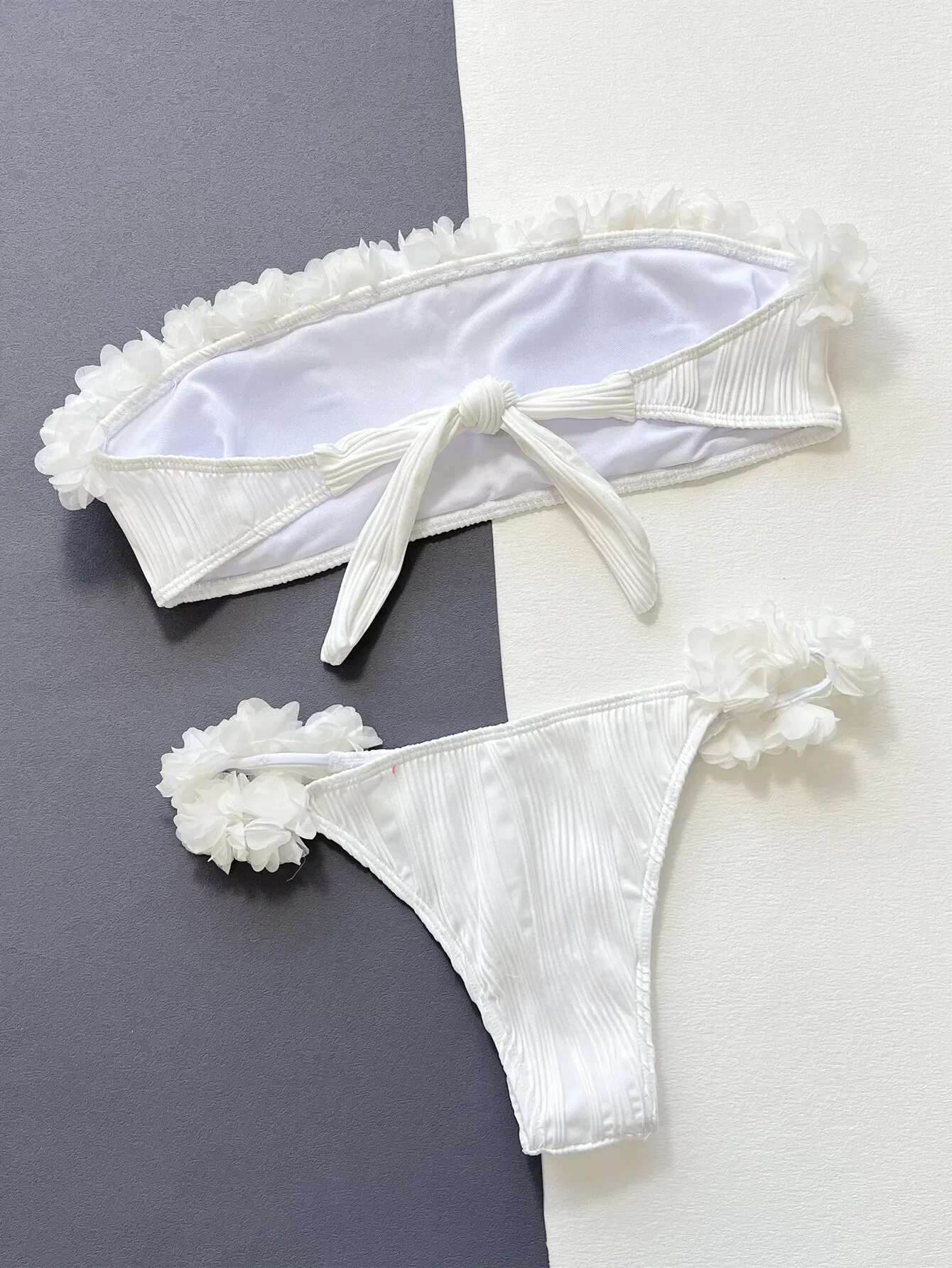 Dongdumaoyi Sexy Bandeau Bikini Women White Ruffles Push Up Micro Swimsuit Biquini Brazilian Summer Bathing Suit Floral Thong Swimwear