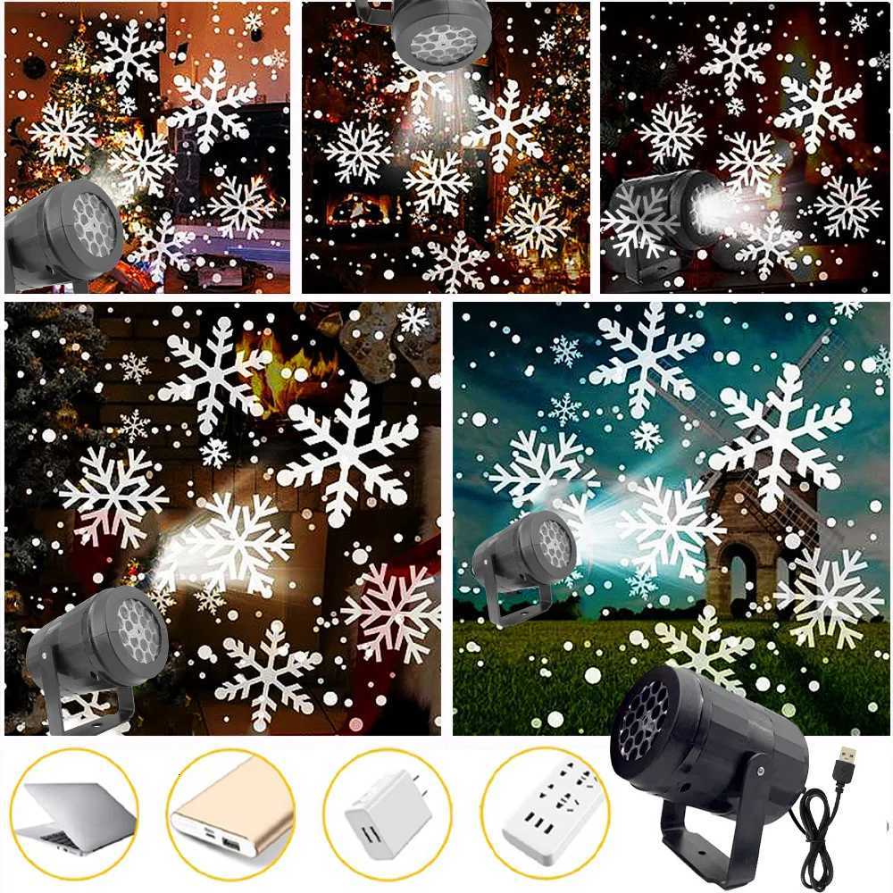 Rotating Christmas LED Projection Fairy Light USB Powered Dynamic White Snowflake Patterns Stage Projector For Holiday Lighting W251107