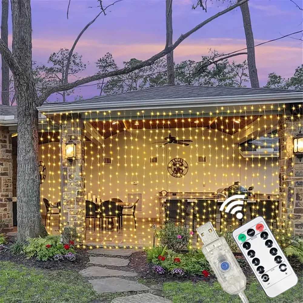 6m/3m LED Fairy String Curtain Lights New Year Lamp Christmas Lights 8 Mode Remote USB Festoon Christmas Decor For Home Holiday W251107