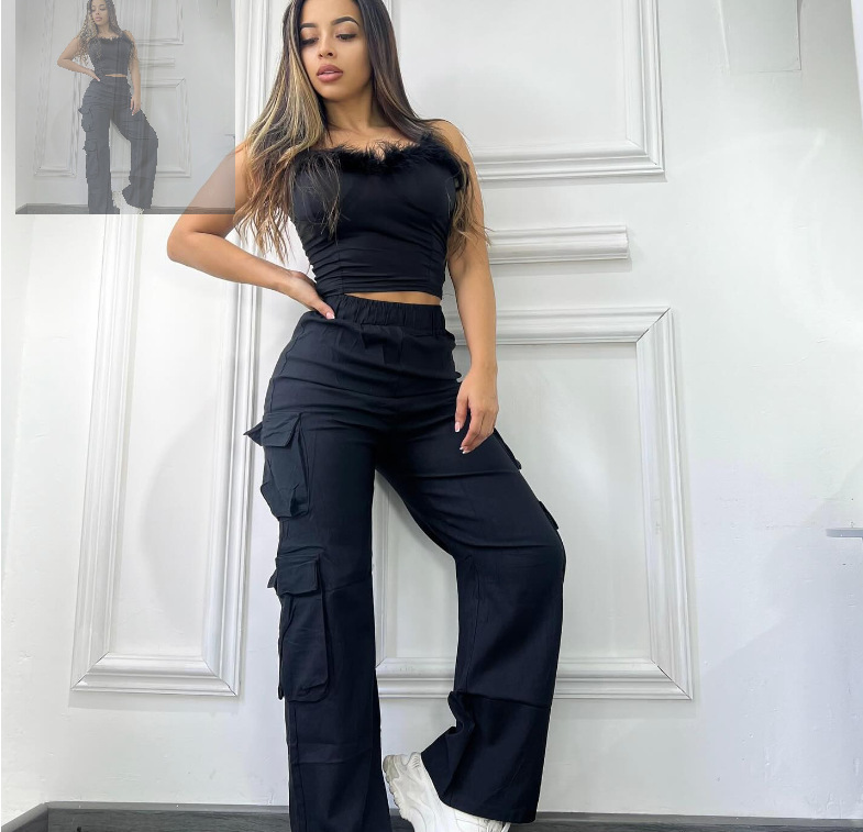 Womens Fashion Trend Multi-Pocket Solid Color Cargo Pants Single Pants 4 Colors Available 240911